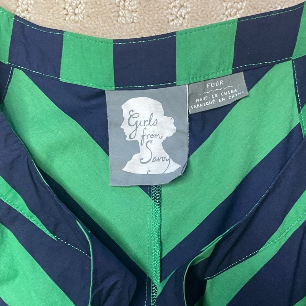 Anthropology Brand, Girls from Savoy, Green & Navy Sun Dress w/ pockets, Sz 4 - Picture 16 of 16